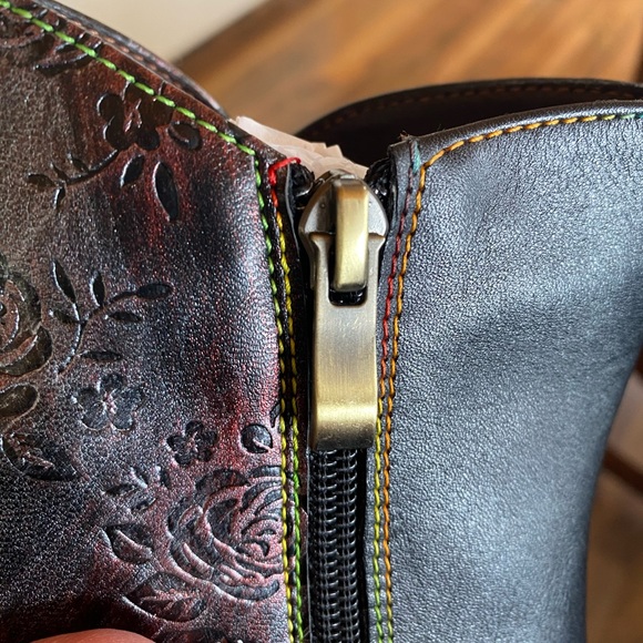 New Retro Handmade floral stitching button boots 37 (US 6) Black zip - Picture 12 of 17